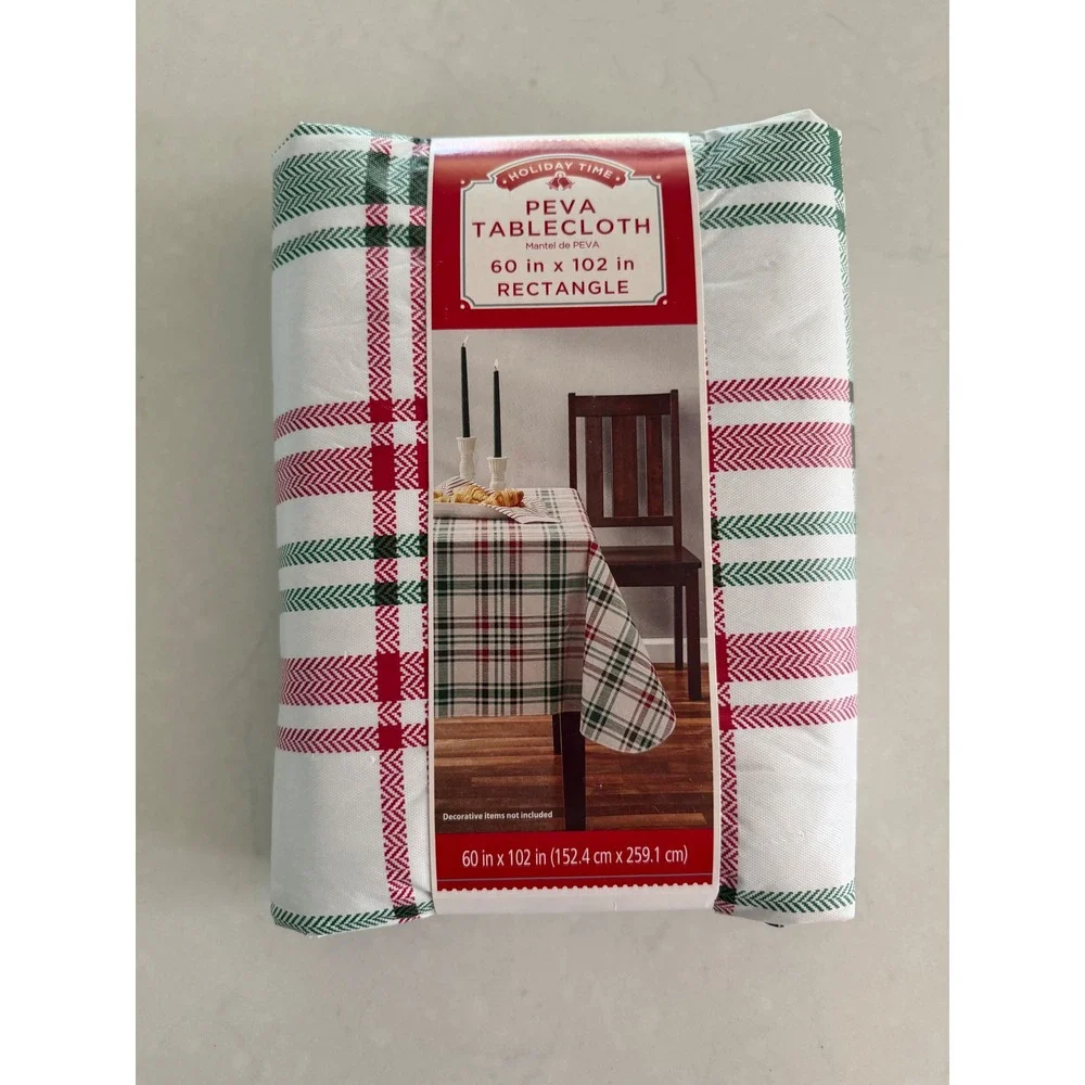 Holiday Time Yorktown Plaid PEVA Tablecloth 60 x 102 Rectangle Red Green White